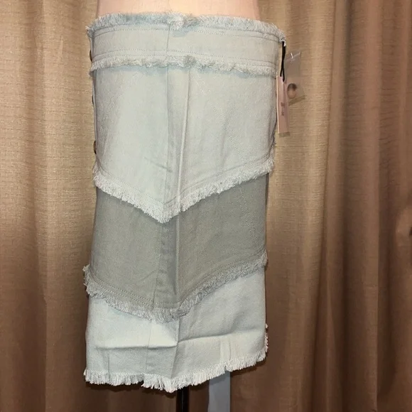Very J Colorblock Sage Frayed Denim Button Mini Skirt Casual Womens Large - Picture 3 of 15